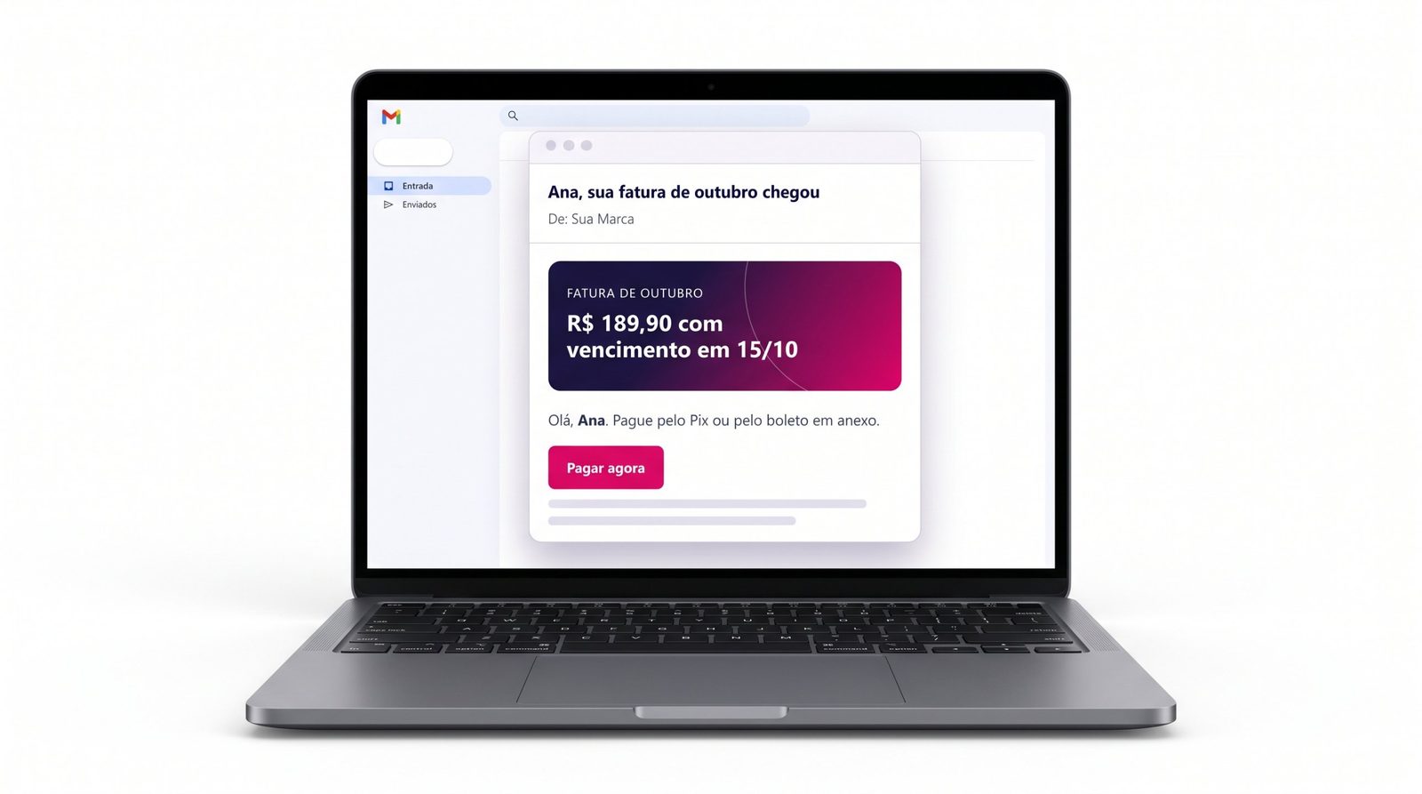 Notebook com e-mail de fatura aberto